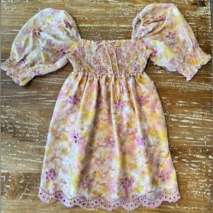 FOR LOVE & LEMONS Claire Mini Dress in Pink, Floral Eyelet, Medium, EUC!